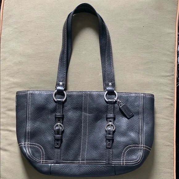 Coach Black Leather Shoulder Bag with Silver Hardware - Picture 1 of 12